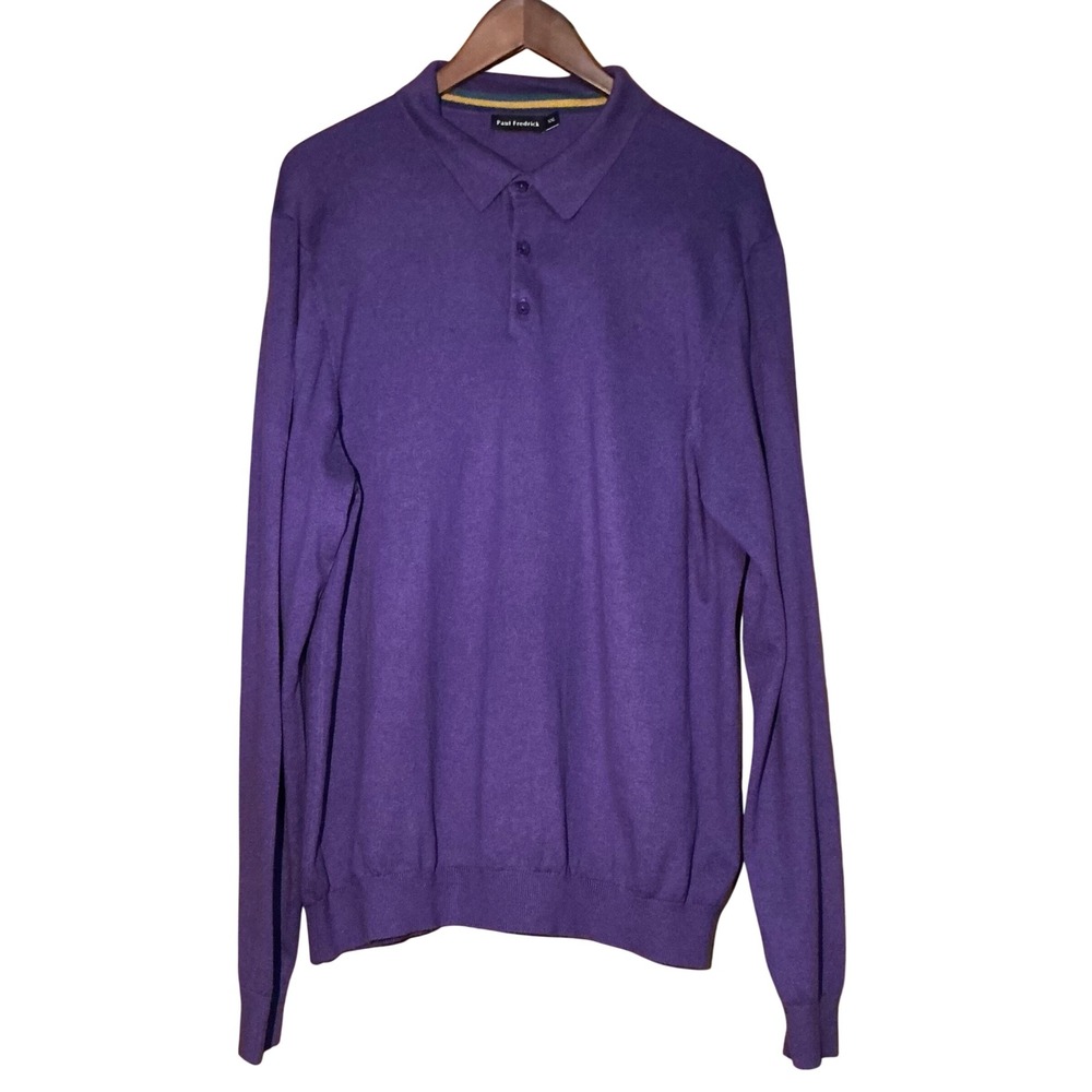 Paul Fredrick Mens Purple Silk Cotton Cashmere‎ Blend 1/4 Button Sweater XXL